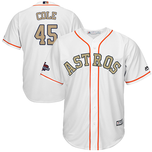 Astros #45 Gerrit Cole White 2018 Gold Program Cool Base Stitched MLB Jersey - Click Image to Close